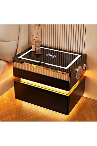 KEKE خزانة سرير ذكية مزودة بمرآة LED، وشحن لاسلكي، ومكبر صوت بلوتوث