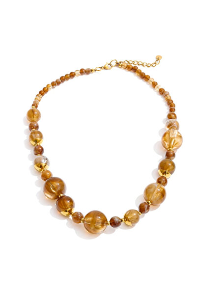 Eva Grace Gemma necklace, handmade, with beads and gold frame, made of 18K go...