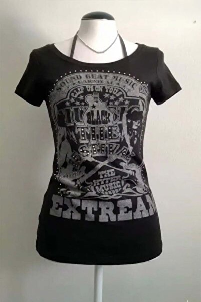 Köstebek Black Black the Festival Harajuku Y2K Tie-Up Short Sleeve Crop