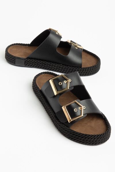 Hayalimdeki Ayakkabı Γυναικείες μαύρες άνετες παντόφλες με ψηλή σόλα και αγκράφα