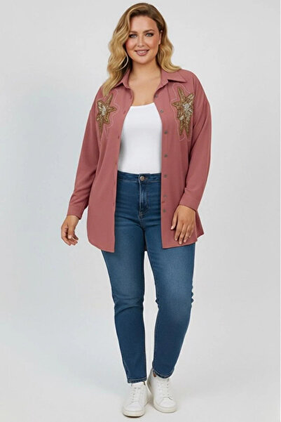 ANATOLIATEKSTILE Elegant Plus Size Women's Shirt with Shiny Embroidered Appli...