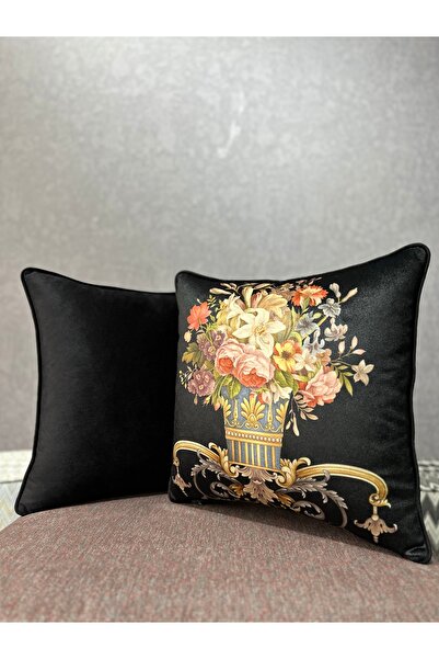 Fabricland CLASSIC-920800 MODEL DAMASC NEGRU COMBINAȚIE DUBLĂ 43X43 HUSĂ PENT...