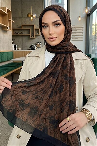 İmajButik شال كراش منقوش باللون البني الحار من إيشيبهان