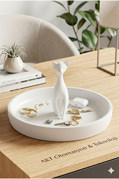AKT Kedi Figürlü Takı Düzenleyici Organizer Tepsi (16 cm) - Dekoratif Anahtar...