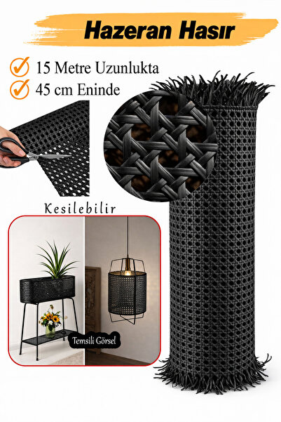 Badem10 (15 Metre) Siyah PVC Hazeran Örgülü Hasır Bahçe Balkon Duvar Teras Es...