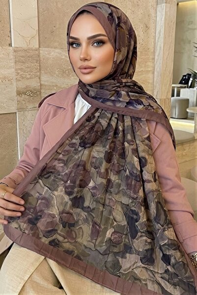 İmajButik Gül Kurusu İpekhan Desenli Kraş Şal