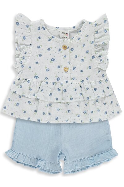 Civil Baby Çiçek Empirme 6-18 Ay Takım - Beyaz