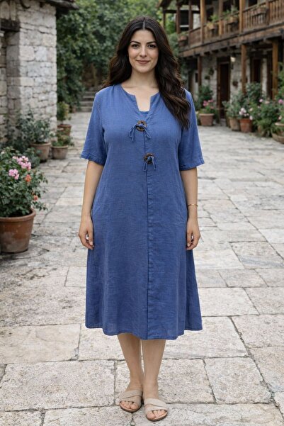 AGORATEKSTİL Women's Cotton Double Pocket Wooden Button Detailed Short Sleeve...