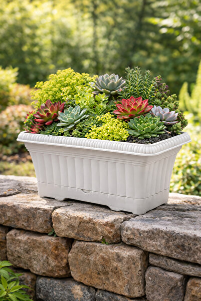 Binbirreyon Antik Balkon Saksı Plastik 28cm Saksı Tabak Dahil AH196