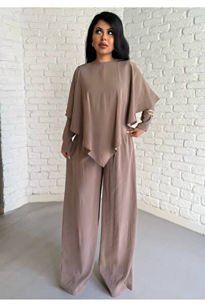 moneta boutique Women's Cape Blouse and Trousers Three-Piece Set