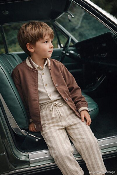 Civil Boys Pantaloni cu dungi integrate pentru copii de 2-5 ani - Maro