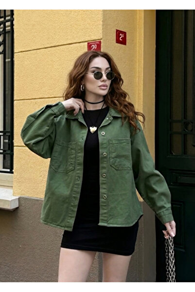 Mila Green Double Pocket Denim Shirt Jacket