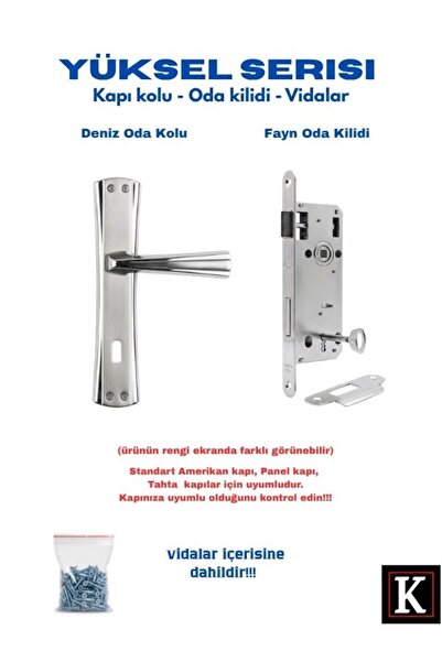 Yüksel Deniz Saten Aynalı Oda Kapı Kolu + Fayn Oda Kilidi Seti - Montaj Vidal...