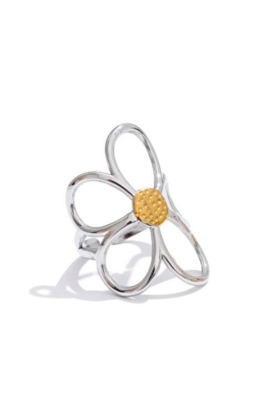 Eva Grace Floria ring, silver, flower-shaped, made of 18K gold-plated stainle...