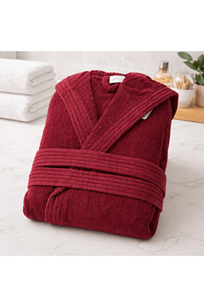 OEM Hooded Bathrobe, 100% Cotton, Size S-M Burgundy Velvet