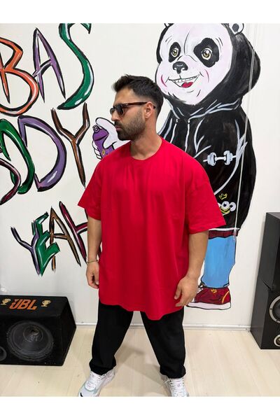 Bas Body FitnessWear Tricou roșu simplu, fără imprimeu, mărime mare, cu mânec...