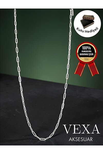 Vexa Aksesuar Imported Paperclip Chain Non-Tarnish Steel Necklace Unisex Gold...