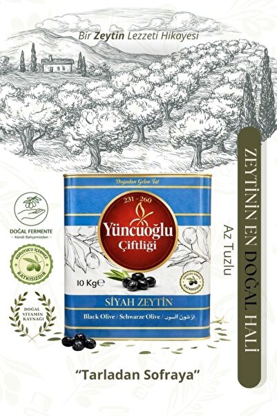 Çiftliği 10 KG Siyah Zeytin L Boy - Tarladan Sofraya Doğal Salamura Katkısız Az Tuzlu