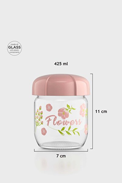 Renga Rhea 425 ml Flower Patterned Glass Jar 132005 Pink