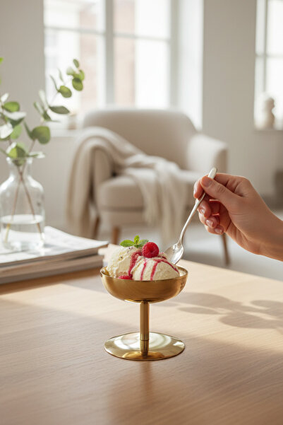 Akayev Aurea 8 cm Gold Steel Footed Ice Cream Bowl, Serving Bowl, Snack Bowl ...