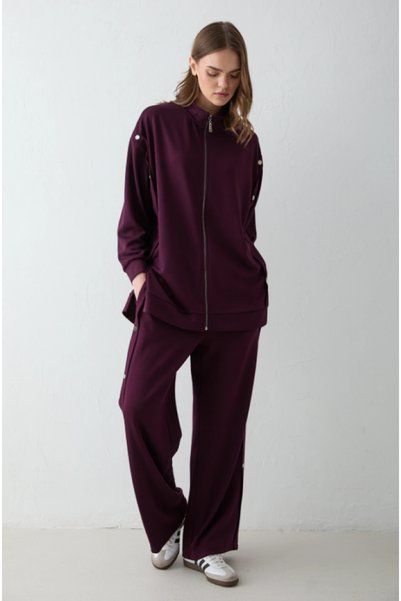 TUGBA COLLECTION Yan ÇıtÇıt Detaylı Modal Kumaş Tunik, Pantolon Causal Takım