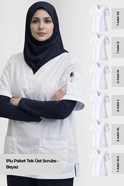 mirach 9-Piece Wholesale Eco Set Hijab Scrubs Top Extra Wide Fit V-Neck Comfo...