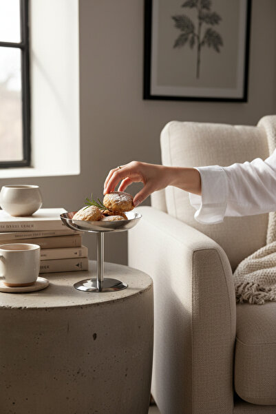 Akayev Aurea 11 cm Steel Footed Serving Tray, Snack Tray and Presentation Tray