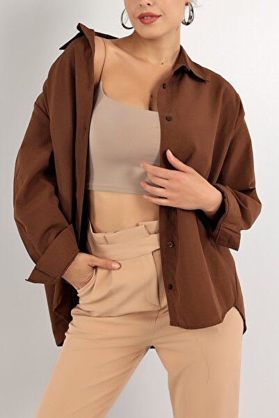 NEW JOURNAL Women's Brown Long Sleeve Basic Shirt Tn111