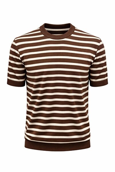 Plus Scorpion Tricou tricotat cu gât turnat pentru bărbați, cu dungi, model e...