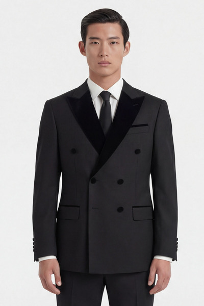 Giotelli Men's Black 6 Drop Viscose Blended Suit