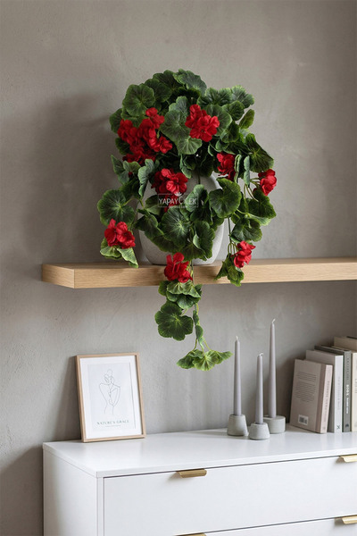 Yapay Çiçek Deposu Yapay Lüx Sarkan Sardunya 80 cm Kırmızı