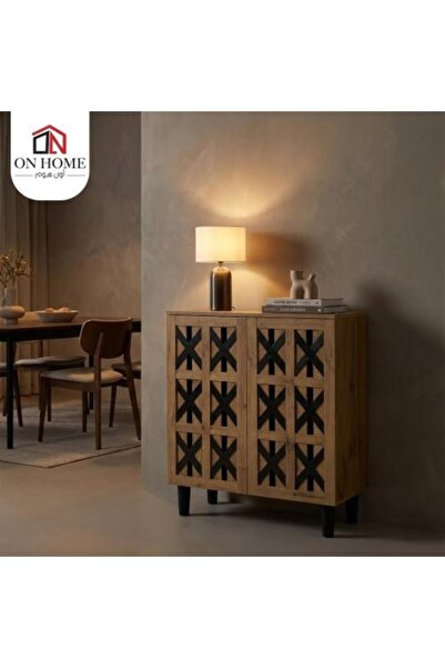 on home خزانة أحذية مميزة ببابين - 95*80*35 سم - خشبية وسوداء