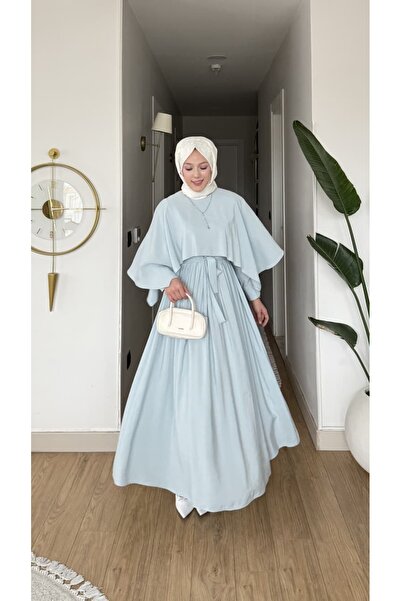 merve ada design Kadın Modal Pelerin Detaylı Elbise