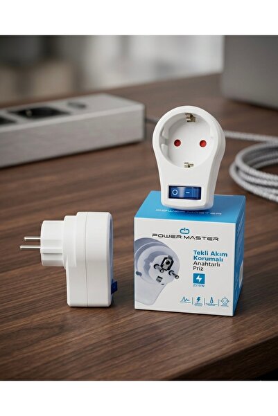 POWER 10 AMPER - 2510 WATT TEKLİ BEYAZ ANAHTARLI AKIM KORUMALI PRİZ