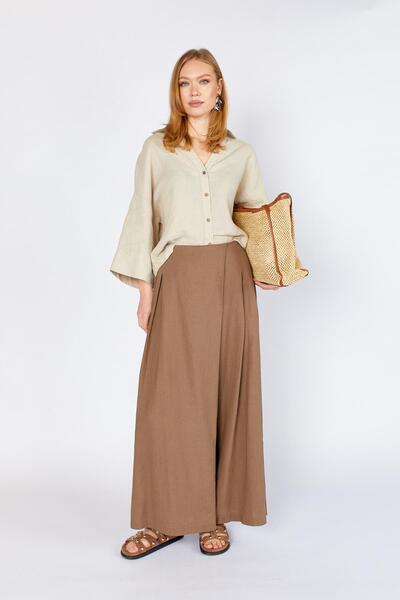 TENA Pantaloni de damă maro model Anvelop din in