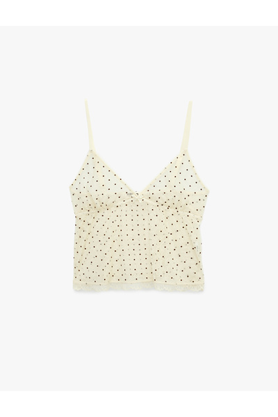 Koton Αμάνικο μπλουζάκι πιτζάμας με λεπτομέρεια από τούλι και τιράντες σε σχή...