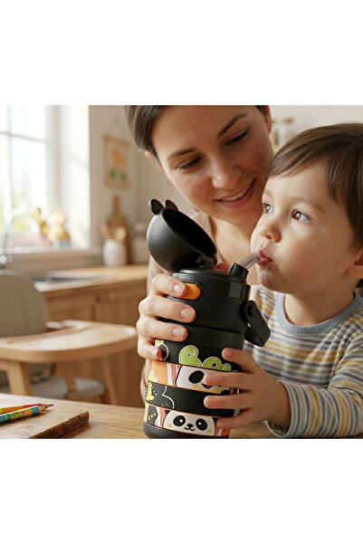 Kuzey Tacı Modular Design Children's Water Bottle with Cute Animal Figures, S...