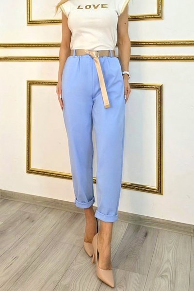 FashionForYou Pantaloni eleganți din bumbac YASMIN, cu talie elastică și cure...