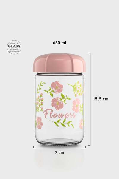 Renga Rhea 660 ml Flower Patterned Glass Jar 132006 Pink