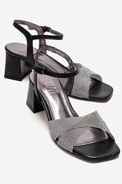 LuviShoes Γυναικεία παπούτσια με χοντρό τακούνι MILAGRO Black Glitter