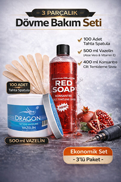 DRAGONTATTOO Avantajlı Dövme Bakım Seti 3 Parça-500 ML Vazelin-400 ML Dövme T...