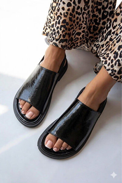 guijarro Sandale confortabile de zi cu zi pentru femei, din piele neagră prem...