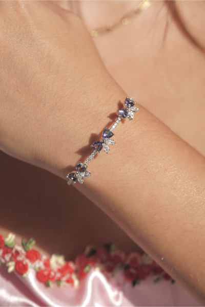 AŞIK ACCESSORIES Mor Taşlı Fiyonk Kelepçe Bileklik