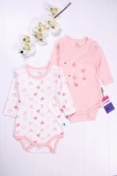 MiniElegans Heart Patterned Long Sleeve 2-Piece Baby Girl Body Set