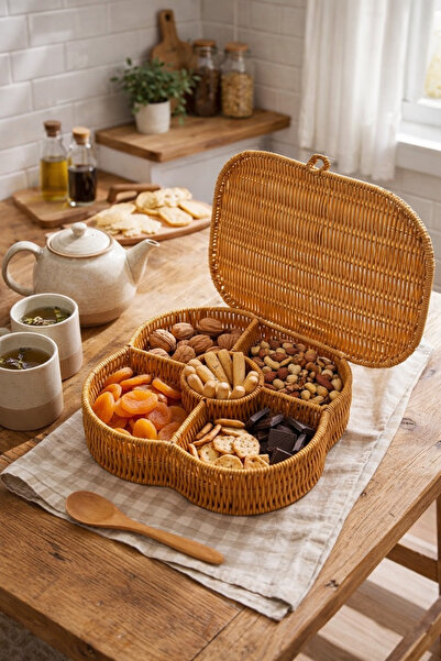 newar 5-Compartment Rattan Organizer Box with Lid – Multi-Purpose Storage and...