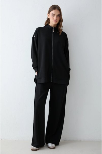 TUGBA COLLECTION Yan ÇıtÇıt Detaylı Modal Kumaş Tunik, Pantolon Causal Takım