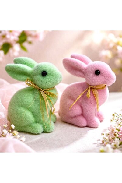 velve Set 2 iepurasi decorativi Bunny Duo, roz si verde, 15x13 cm