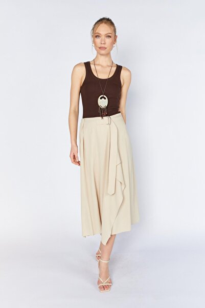 TENA Fusta de damă Taş 3495 cu centură în talie și detalii cu inserții