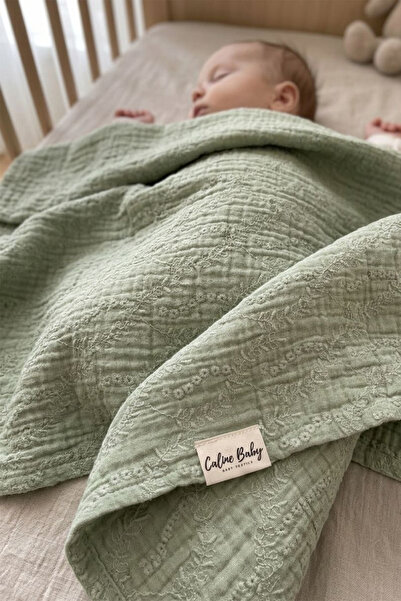 Caline Baby قطعتان من قماش الموسلين المطرز بنمط الصفير - 110x110 سم