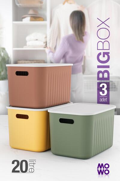 Mowo Home Bigbox 20 Lt 3-Piece Mix Cabinet Organizer Storage Box with Lid Bas...